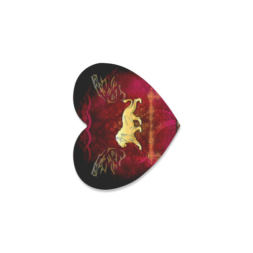 Golden lion on vintage background Heart Coaster