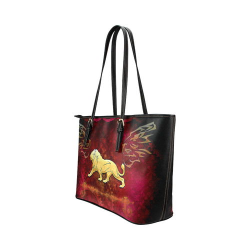 Golden lion on vintage background Leather Tote Bag/Small (Model 1651)