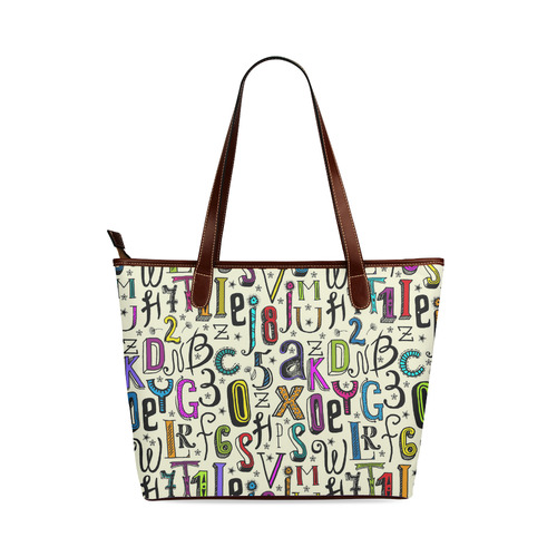 Letters Numbers Stars Typography Pattern Colored Shoulder Tote Bag (Model 1646)