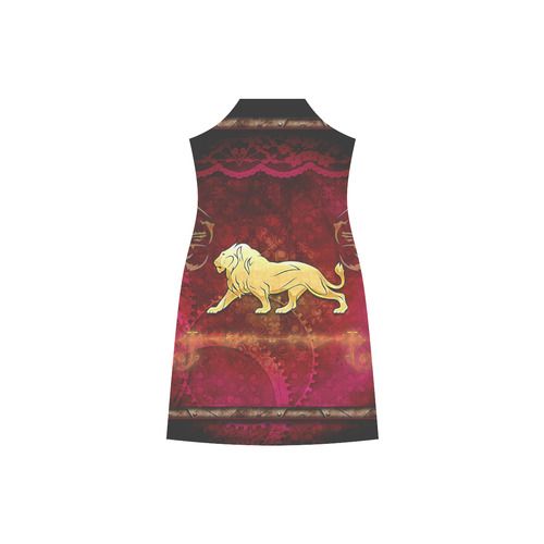 Golden lion on vintage background V-Neck Open Fork Long Dress(Model D18)