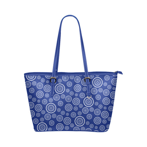 Dots Circle Flower Power Pattern white Leather Tote Bag/Small (Model 1651)