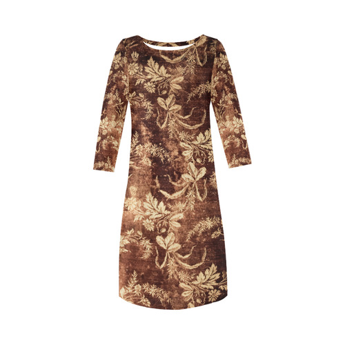 Grunge vintage floral pattern in warm brown Round Collar Dress (D22)