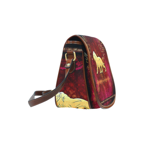 Golden lion on vintage background Saddle Bag/Large (Model 1649)