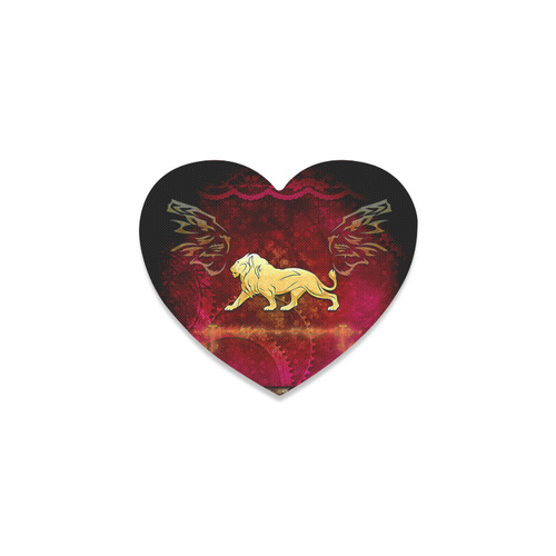 Golden lion on vintage background Heart Coaster