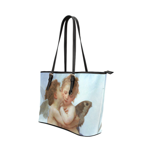 Bouguereau First Kiss Angels Leather Tote Bag/Large (Model 1651)