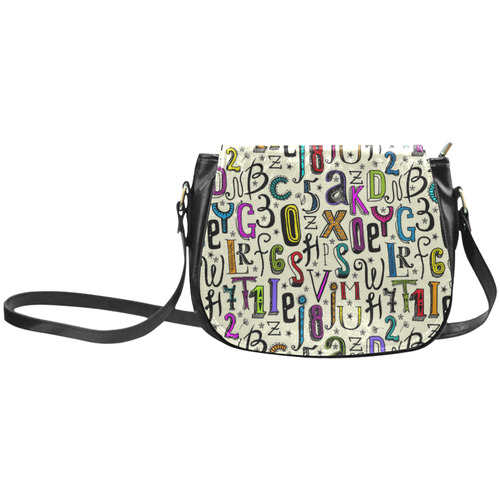 Letters Numbers Stars Typography Pattern Colored Classic Saddle Bag/Large (Model 1648)