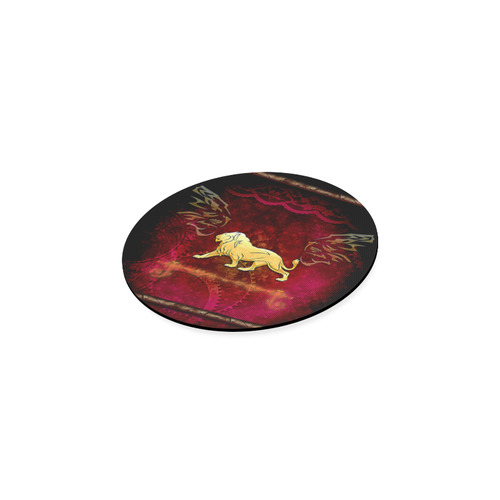 Golden lion on vintage background Round Coaster