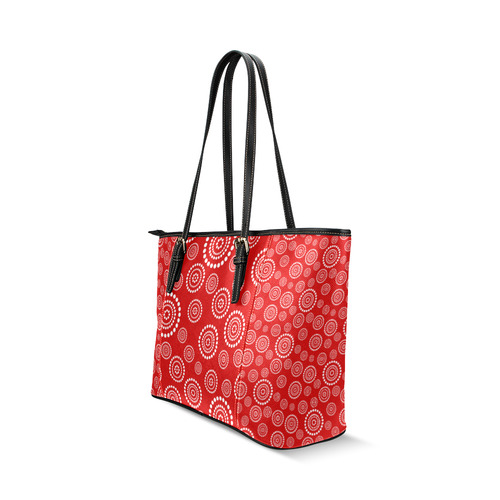 Dots Circle Flower Power Pattern white Leather Tote Bag/Large (Model 1640)