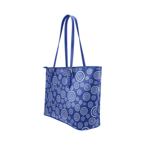 Dots Circle Flower Power Pattern white Leather Tote Bag/Small (Model 1651)