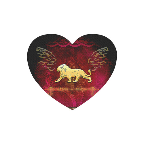 Golden lion on vintage background Heart-shaped Mousepad