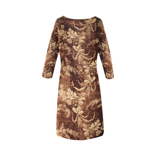 Grunge vintage floral pattern in warm brown Round Collar Dress (D22)