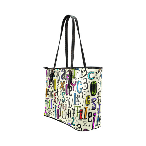 Letters Numbers Stars Typography Pattern Colored Leather Tote Bag/Small (Model 1651)