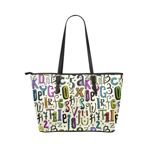 Letters Numbers Stars Typography Pattern Colored Leather Tote Bag/Small (Model 1651)
