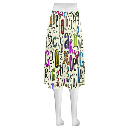 Letters Numbers Stars Typography Pattern Colored Mnemosyne Women's Crepe Skirt (Model D16)