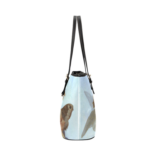 Bouguereau First Kiss Angels Leather Tote Bag/Large (Model 1651)