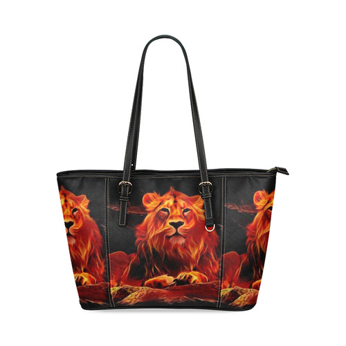 Animal ArtStudio- fiery lion A Leather Tote Bag/Large (Model 1640)