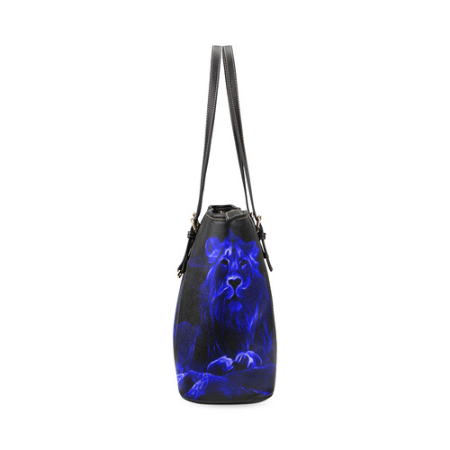 Animal ArtStudio- fiery lion C Leather Tote Bag/Large (Model 1640)