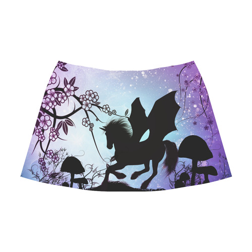 Black unicorn with fantasy trees in the night Mnemosyne Women's Crepe Skirt (Model D16)