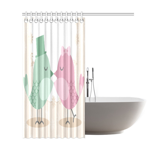 Cute Pink Green Love Birds Shower Curtain 69"x72"