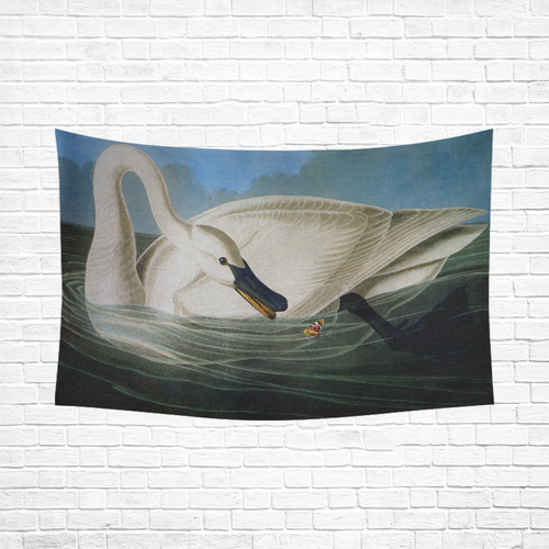 John James Audubon Trumpeter Swan Cotton Linen Wall Tapestry 90"x 60"