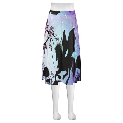 Black unicorn with fantasy trees in the night Mnemosyne Women's Crepe Skirt (Model D16)