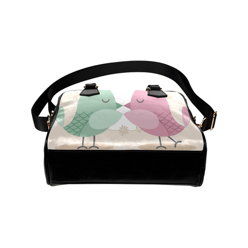 Cute Pink Green Love Birds Shoulder Handbag (Model 1634)