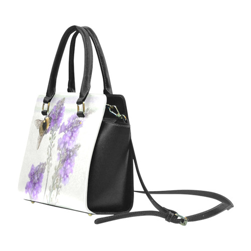 Bumblebee on purple flowers watercolor, lines Classic Shoulder Handbag (Model 1653)
