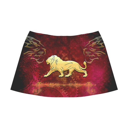 Golden lion on vintage background Mnemosyne Women's Crepe Skirt (Model D16)