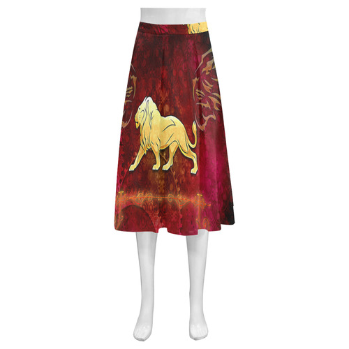 Golden lion on vintage background Mnemosyne Women's Crepe Skirt (Model D16)