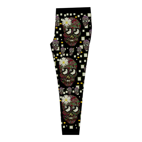 Floral skulls with sugar on Cassandra Women's Leggings (Model L01)
