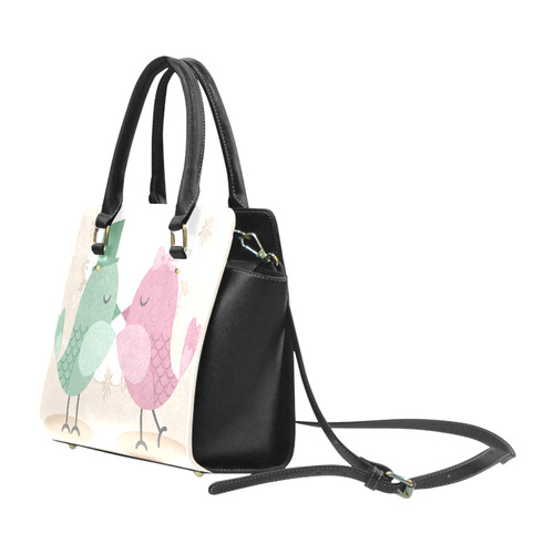 Cute Pink Green Love Birds Classic Shoulder Handbag (Model 1653)