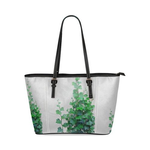 Watercolor Ivy - Vines Leather Tote Bag/Large (Model 1640)