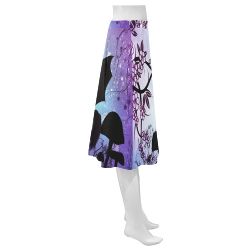 Black unicorn with fantasy trees in the night Mnemosyne Women's Crepe Skirt (Model D16)