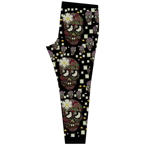 Floral skulls with sugar on Cassandra Women's Leggings (Model L01)