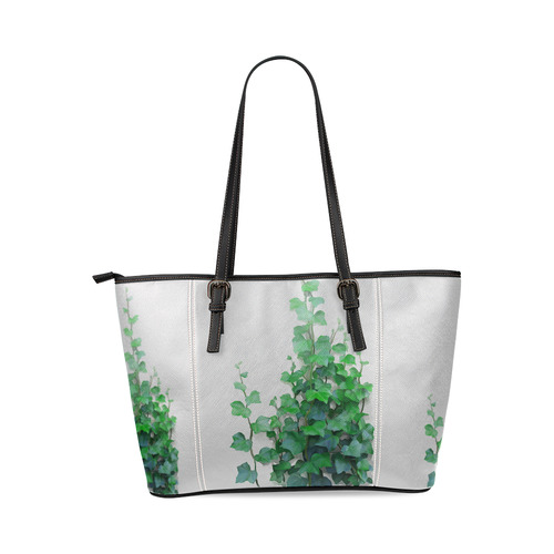 Watercolor Ivy - Vines Leather Tote Bag/Large (Model 1640)