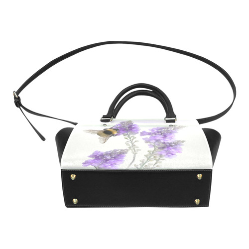 Bumblebee on purple flowers watercolor, lines Classic Shoulder Handbag (Model 1653)