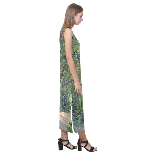 Vincent van Gogh Path in Woods Phaedra Sleeveless Open Fork Long Dress (Model D08)