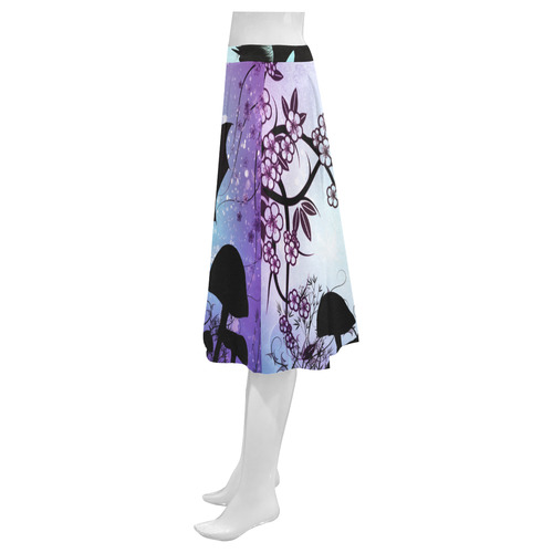 Black unicorn with fantasy trees in the night Mnemosyne Women's Crepe Skirt (Model D16)
