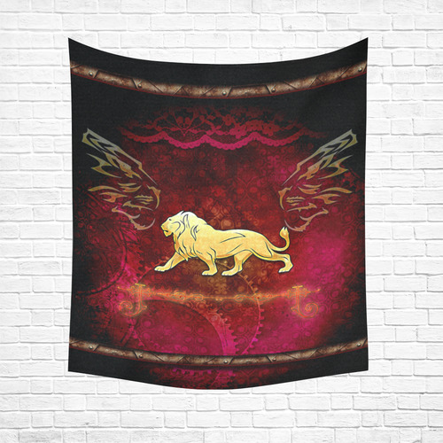 Golden lion on vintage background Cotton Linen Wall Tapestry 51"x 60"