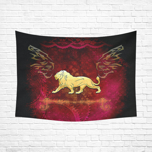 Golden lion on vintage background Cotton Linen Wall Tapestry 80"x 60"