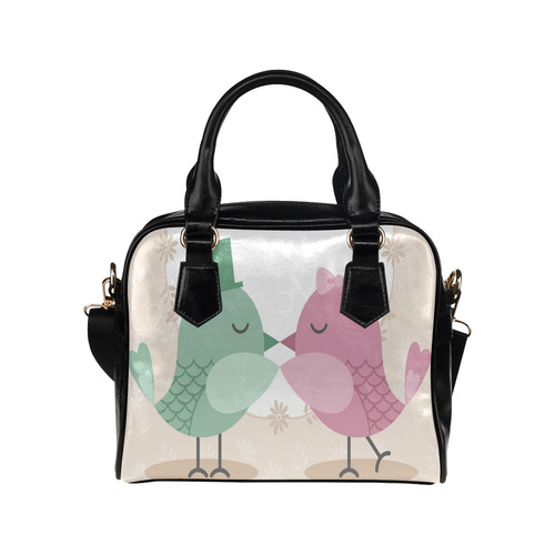 Cute Pink Green Love Birds Shoulder Handbag (Model 1634)