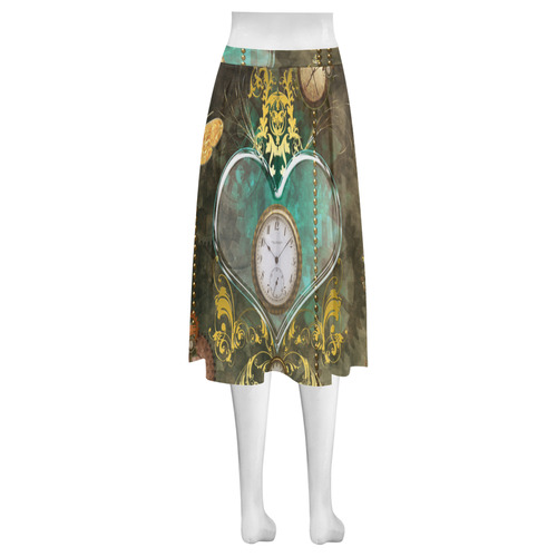 Steampunk, elegant design with heart Mnemosyne Women's Crepe Skirt (Model D16)