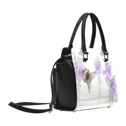 Bumblebee on purple flowers, lines Classic Shoulder Handbag (Model 1653)