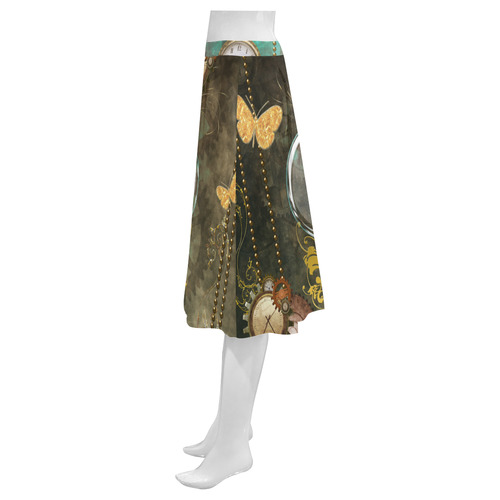 Steampunk, elegant design with heart Mnemosyne Women's Crepe Skirt (Model D16)