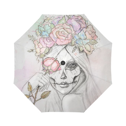 Boho Queen, skull girl, watercolor woman Auto-Foldable Umbrella (Model U04)