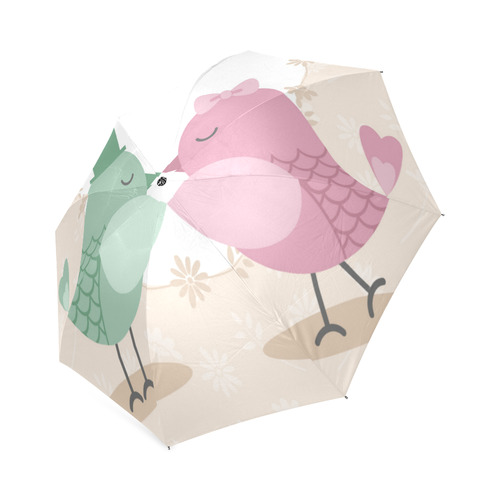 Cute Pink Green Love Birds Foldable Umbrella (Model U01)