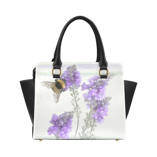 Bumblebee on purple flowers watercolor, lines Classic Shoulder Handbag (Model 1653)