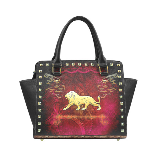 Golden lion on vintage background Rivet Shoulder Handbag (Model 1645)