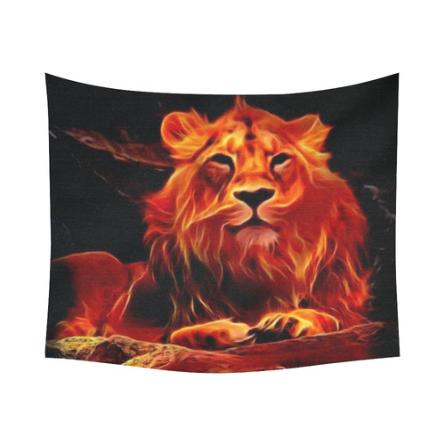 Animal ArtStudio- fiery lion A Cotton Linen Wall Tapestry 60"x 51"