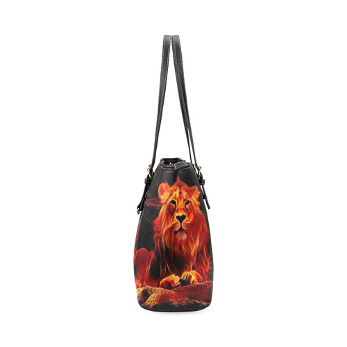 Animal ArtStudio- fiery lion A Leather Tote Bag/Large (Model 1640)